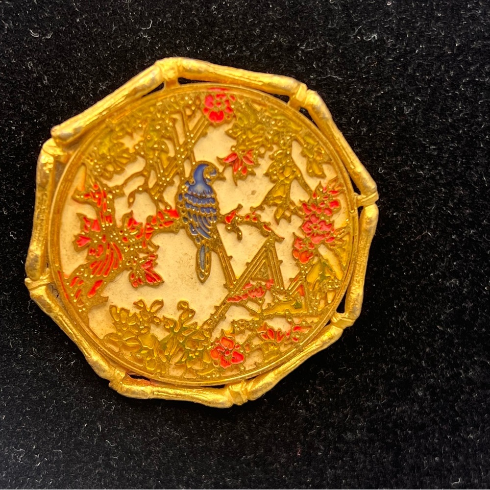 Jan-Max vintage costume jewelry brooch 1970s Champlevé-style enamel blue bird